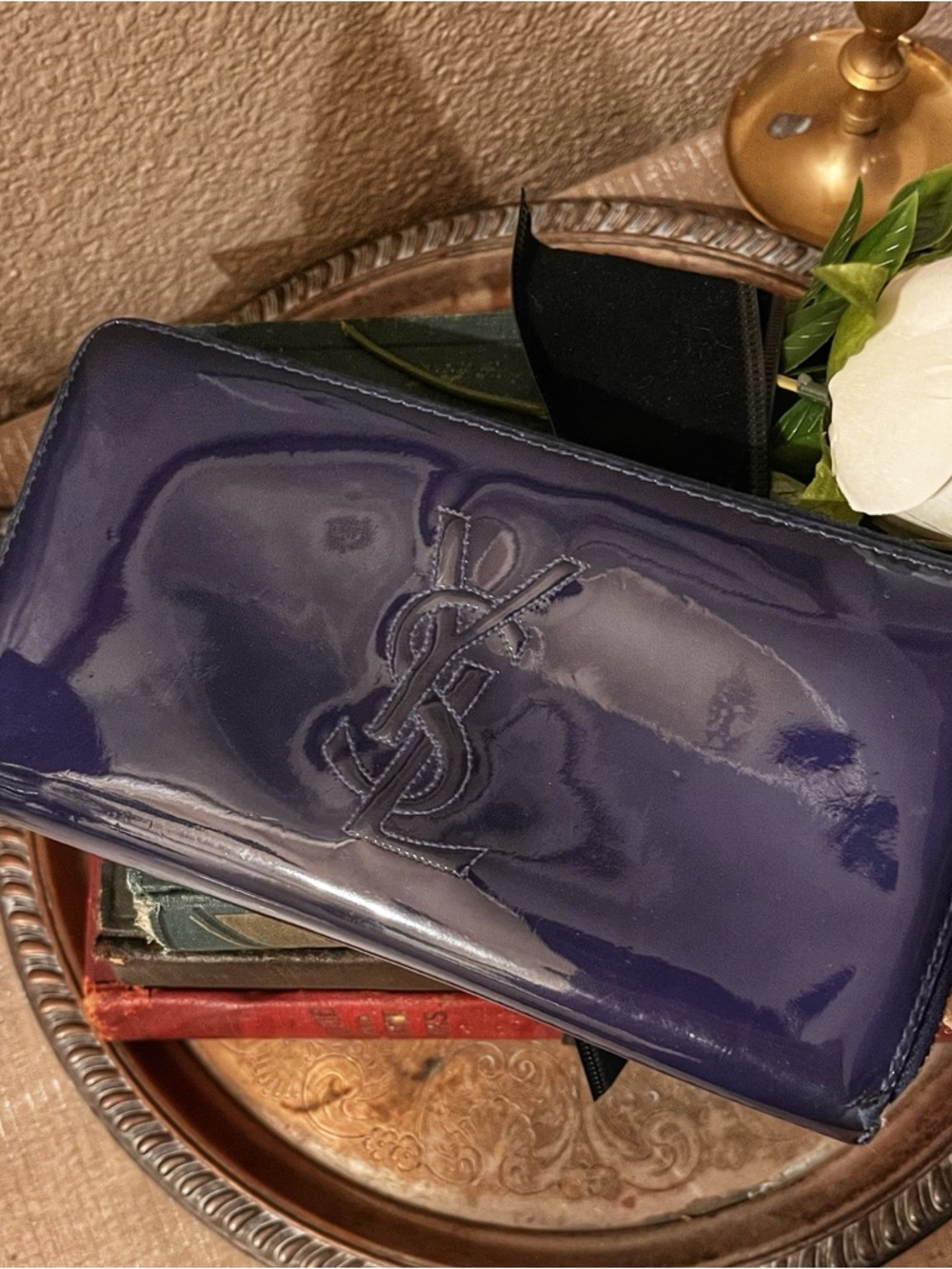 Authentic Yves Saint Laurent Navy Patent Leather Wallet